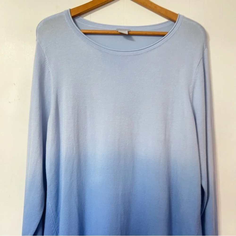 Chico’s Blue Ombre Lightweight Coastal Casual Sweater Tunic Top Size 2 US L